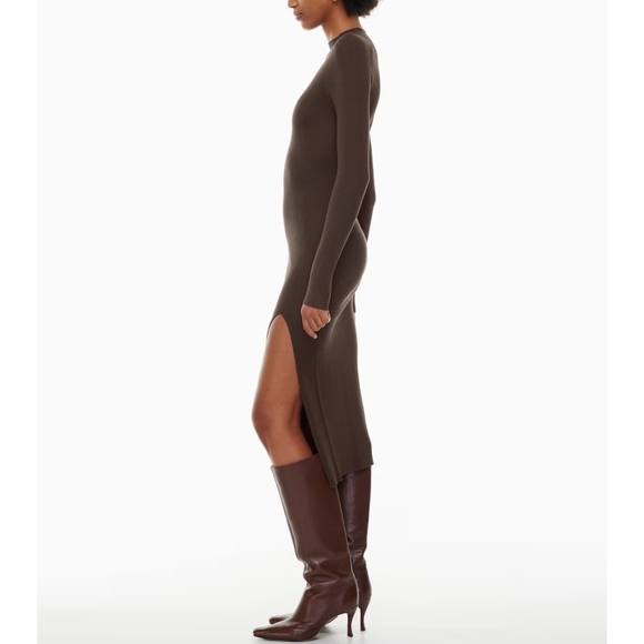 WILFRED Alchemy Dress Long Sleeve Sweater Midi Slit  Brown XXS Aritzia - Picture 3 of 11